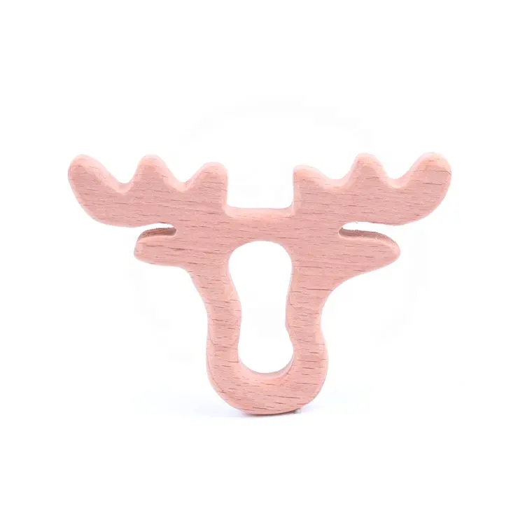 High Good Quality Baby Beech Wood Wooden Antlers Teether Natural Deer Horn Teething Toys