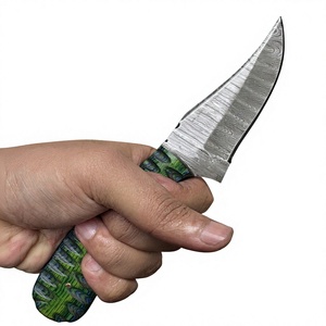 Couteau à lame fixe Drop Point en acier Damas, manche en bois Pakka bleu, couteau de survie pour le camping et le bricolage - Garantie 3 ans, prix abordables - Product Image 2