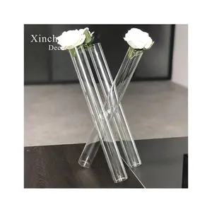 Vente chaude plus épais 18 pouces de haut trois tubes coquille fleur verre cylindre clair Vase pour décoration de mariage pièce maîtresse