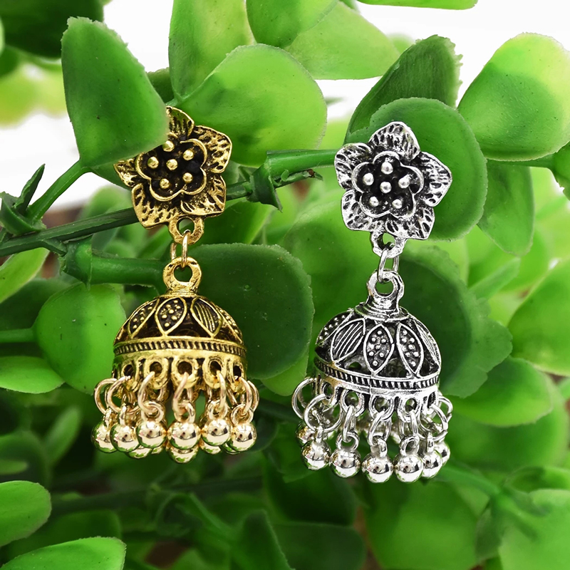 Atentuyi Boho Indiano Gitani Vintage Etnico Antico Argento Moneta Lampadario Orecchini Jhumka Jhumki Filigrana Dichiarazione Gioielli Per Donne