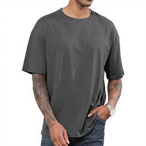 Camiseta de Hombre con Cuello en V, Hombros Caídos, Manga Corta, Estilo Urbano, Holgada, Informal, para Verano, 100% Algodón, OEM - Product Image 1