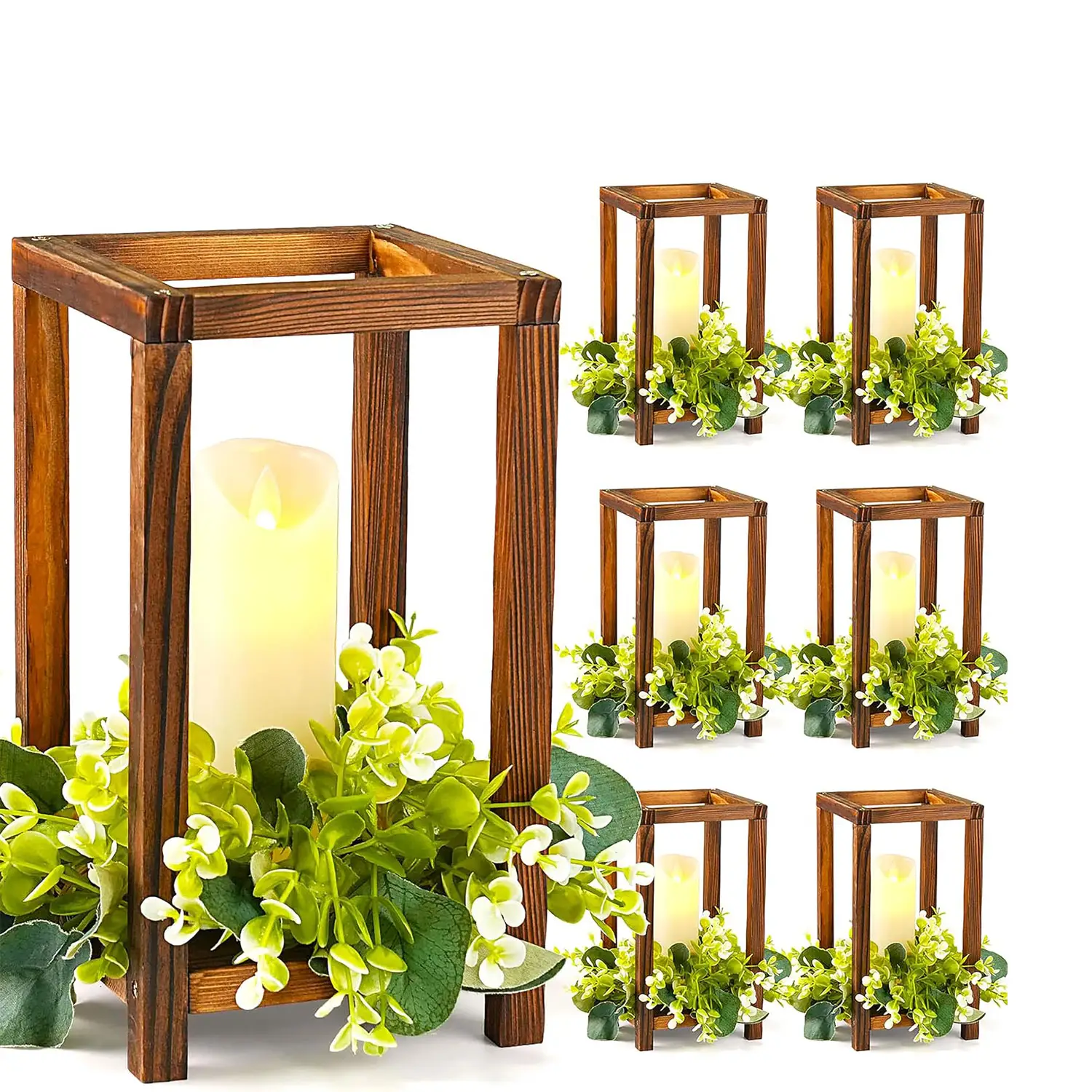 Hiasan tengah lentera kayu pernikahan, tempat lilin lentera untuk dekorasi meja pernikahan pedesaan, lentera lilin kayu untuk Natal