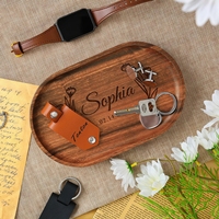 Plateau de rangement ovale en bois gravé au laser sur mesure, matériau naturel, noms personnalisés pour bijoux, bagues, accessoires - Décoration intérieure, cadeau