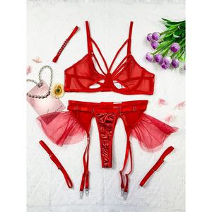 5 pezzi Sexy Lingerie Set per donna convertibile reggiseno XL volant giarrettiera guanti regolabile biancheria intima OEM fornitore all'ingrosso di esportazione - Product Image 3