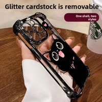 Coque en silicone gel antichoc avec motif chat noir porte-bonheur et chaîne scintillante, style bracelet, pour iPhone 17 Pro Max 16, impression UV