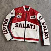 Blouson Moto Colorblock Brodé avec Patch Lettres, Fermeture Éclair, Col Montant, Style Streetwear Décontracté pour Hommes - Vente en Gros