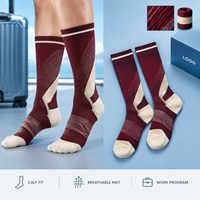 Chaussettes de compression graduée Light Run pour mollets, couleur bordeaux crème, en Spandex et Nylon, avec maintien de la cheville et ajustement du bout du pied