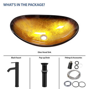 Robinet <span class=keywords><strong>de</strong></span> salle <span class=keywords><strong>de</strong></span> bain en forme <span class=keywords><strong>de</strong></span> <span class=keywords><strong>bateau</strong></span> en verre artistique évier sans huile en bronze frotté et ensemble <span class=keywords><strong>de</strong></span> <span class=keywords><strong>vidange</strong></span> pop-up, évier en verre doré - Product Image 4