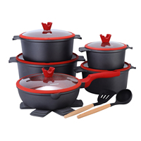 Ensemble de casseroles en aluminium et granit de luxe, 15 pièces, avec chauffe-plats, compatible four et lave-vaisselle, écologique, cuisson saine pour un usage domestique