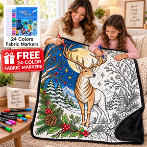 Couverture à colorier DIY en flanelle douce avec marqueurs, motif Cerf de Noël et Lune, pour décoration d'intérieur hivernale, écologique et lavable en machine - Product Image 5