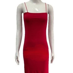 Vestido Largo Sexy para Mujer, Estilo Casual de Verano, Color Rojo y Negro, con Tirantes Finos y Abertura, Diseño Sólido, en Oferta - Product Image 6