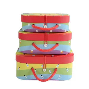 Custom Cute Pig Print Kids Gift <b>Box</b> with Handle, Rainbow Paper Suitcase <b>Box</b> for Children <b>Party</b> - Product Image 5