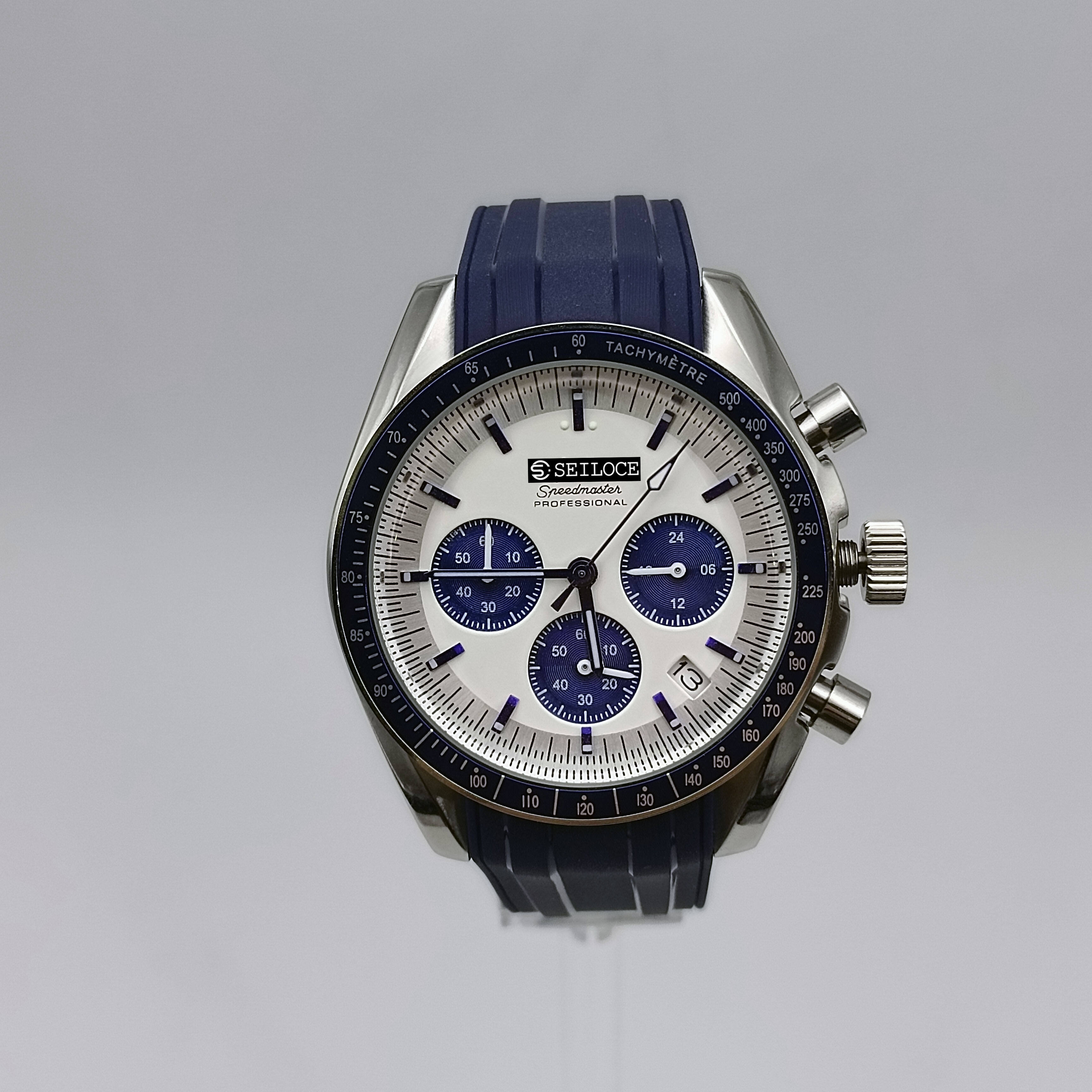 Silver Case+White Dial+Black hand+Blue strap