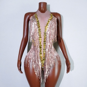 Mono blanco con flecos para baile <span class=keywords><strong>latino</strong></span>, traje sexy de discoteca para <span class=keywords><strong>DJ</strong></span>, traje de actuación para mujer, ajustado para escenario con efecto levanta caderas - Product Image 3