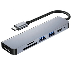 Adaptador <span class=keywords><strong>Hub</strong></span> <span class=keywords><strong>USB</strong></span> 6 en 1 tipo <span class=keywords><strong>C</strong></span> con 4K HD MI multipuerto todo en un lector de tarjetas USB3.0 TF PD lector para PC accesorios de computadora - Product Image 1