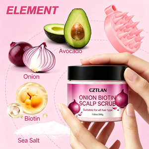Gommage au sel exfoliant pour le cuir chevelu à l'oignon rouge et à la biotine, nourrissant les follicules pileux et fortifiant les racines, shampoing exfoliant pour le cuir chevelu en gros - Product Image 3