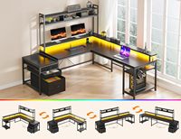 Escritorio de Juegos en Forma de L Convertible al por Mayor, Escritorio de Computadora de Esquina Reversible con Tira de LED, Cajón y Soporte para CPU para Oficina en Casa