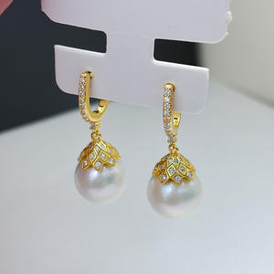 S925 Silver DIY <b>Pearl</b> Accessories 12-15mm Round Bead Ear Nail Hollow Bracket Concealer with 22287 Elegant <b>Pearl</b> <b>Earrings</b> - Product Image 3