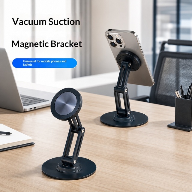 Alloy Desktop Magnetic Tablet Phone Stand, Foldable Three Axis Support 360 Rotation Universal Compatible with Phone & Ipad