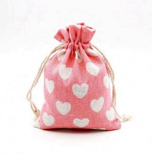 Eco Friendly Cute Printed Pink <b>Small</b> Cloth <b>Gift</b> Packaging Muslin Linen Cotton Canvas Drawstring Bags With Logo - Product Image 4