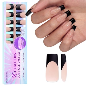 XCOATTIPS Uñas Postizas Largas Cuadradas al por Mayor, Puntas Francesas Negras de Gel Suave, Uñas Adhesivas de Calidad Profesional para Salón - Product Image 2