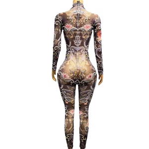 Justaucorps de danse fleur de cristal perles perspective sexy pour femmes body moulant barboteuse fête d'<span class=keywords><strong>anniversaire</strong></span> avec strass combinaisons une pièce - Product Image 3