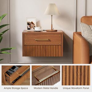 Wholesale Wood Wall Mounted <strong>Bedside</strong> <strong>Table</strong> with Charging Station <strong>Mid</strong> <strong>Century</strong> Modern Floating Nightstand with Storage Drawers - Product Image 4