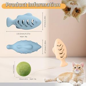 Jouet à mâcher pour chat en forme de poisson, jouet interactif en silicone à la catnip, jouet de nettoyage des dents, jouet de dentition pour chats d'intérieur - Product Image 2
