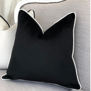 Amity Elegant Decorative <strong>Throw</strong> <strong>Pillow</strong> Covers <strong>Velvet</strong> Trimmed Tailored Edges White Black Cushion Cover - Product Image 5