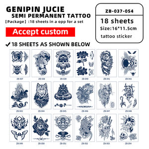 Genipin cráneo <span class=keywords><strong>Lobo</strong></span> flor <span class=keywords><strong>brazo</strong></span> impermeable 2 semanas tatuajes temporales jugo de hierbas tatuaje semipermanente personalizado 18 hojas 160*115mm - Product Image 2