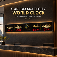 Jam Dinding Digital LED Multi Kota dengan Zona Waktu Dunia untuk Kantor, Hotel, dan Lobi