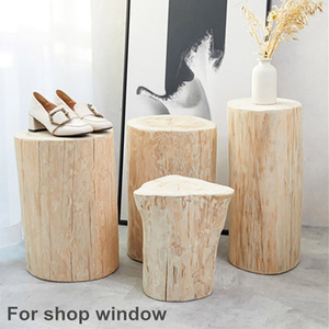 Taburete de madera nórdico con forma de tronco, artesanía en madera de color natural, para florero de suelo, tiendas de ropa y decoración del hogar - Product Image 5