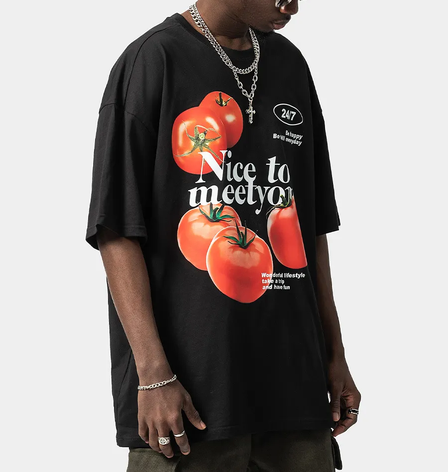 Trendy Mens Hip Hop O-neck T Shirt Cute fruit printed Short Sleeve Custom oversized T shirt