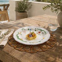 Assiettes de présentation en rotin raffiné, sets de table tressés, art mural, vente en gros, marron vintage, grand modèle en osier, motif floral, ensemble cadeau d'affaires sur mesure