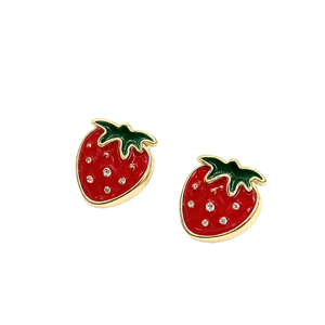 Latón joyería al por mayor mujeres niños 14k chapado en oro lindo exquisito único rojo circón <span class=keywords><strong>fresa</strong></span> fruta Stud pendientes noticias <span class=keywords><strong>Fresa</strong></span> - Product Image 1