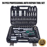 Kit d'outils mécaniques de haute précision 94 pièces, jeu complet de douilles et embouts, clé à cliquet ergonomique pour le démontage de moteurs automobiles