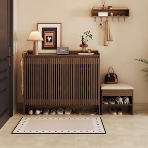 <b>Shoe</b> Cabinet With Louvered Doors Mango Wood <b>Shoe</b> <b>Storage</b> Cabinet With Adjustable <b>Shelves</b> Modern Freestanding Organizer Cabinet - Product Image 3
