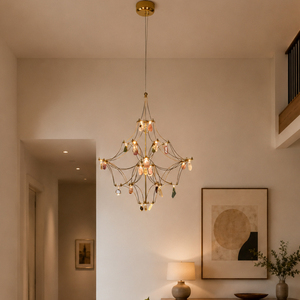 Natural Crystal Pendant Chandelier Decorative Brass Hanging Lamp Luxury Artistic Ceiling <b>Light</b> for <b>Dining</b> Room Living Room Hotel - Product Image 2