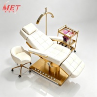 Table de massage électrique de luxe à 3 moteurs pour soins du visage et cils, en cuir marron, avec accoudoirs, pour salon de beauté et lavage des cheveux