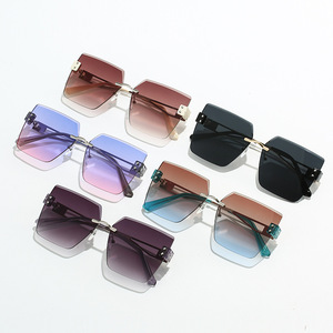 Frameless Cut <b>Edge</b> Sunglasses Resin Lens UV Protection Women Korean Style Box Shape <b>Plastic</b> Frame - Product Image 1
