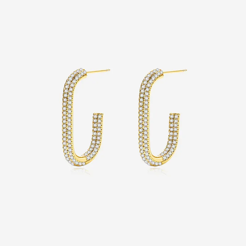 VIANRLA White Zircon C Shape 925 Sterling Silver Funky Hoop Earrings 18k Gold Plated Women's Jewelry Gift Drop Shipping