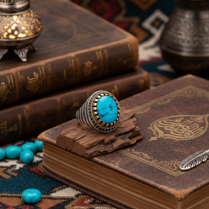 Ottoman Tugra Design Turquoise Stone Oval Cut Stone Turkish Wholesale Handcrafted Authentic 925 Silver Ottoman <b>Ring</b> - Product Image 3