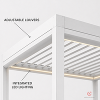 Pergola à lames orientables en aluminium MEXIN avec bande LED, capteur de pluie et télécommande pour terrasse, patio, jardin, hôtel