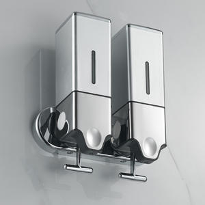 Dispenser di sapone liquido quadrato in acciaio inox e ABS a leva doppia bottiglia scatola bagno uso senza perforazione necessaria - Product Image 2