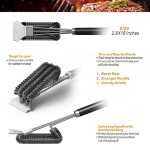 Brosse de nettoyage pour barbecue <span class=keywords><strong>SEB</strong></span> 18'', grattoir, brosse en fil métallique tressé 3 en 1 pour barbecue, nettoyeur de grille en acier inoxydable - Product Image 4