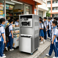 Machine à glace molle à double compresseur avec pompe à air, sur pied, 3 saveurs