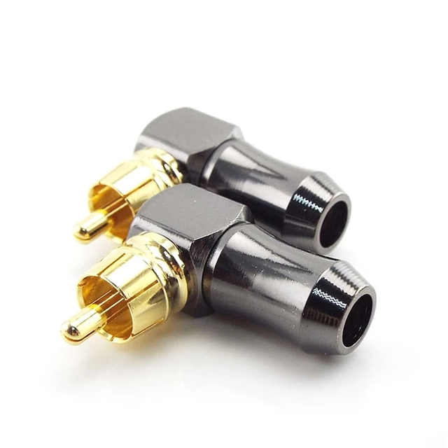 90 Degree RCA Male Plug Connector L Type Audio Wire Adapter Gold Plated Solder Terminal for 6.2mm Speaker Cable Right Angle