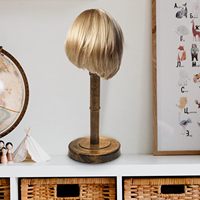 HAIBEIR Support de chapeau en bois brun antique autoportant Support de table pour casquettes et perruques Présentoir d'accessoires de mode une pièce