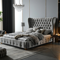 Cadre de lit rembourré double couche réglable pleine grandeur avec rangement, design moderne, structure en chêne avec tissu gris pour chambre à coucher