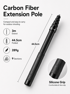 Perche télescopique légère et étanche en fibre de carbone, 3m, 44,5cm, 289g, 9 sections, pour caméra d'action et prise de vue aérienne - Product Image 3